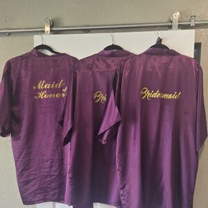 Bridal Party Satin Robe‎ Set – Maid of Honor + Bride + Bridesmaid – Purple